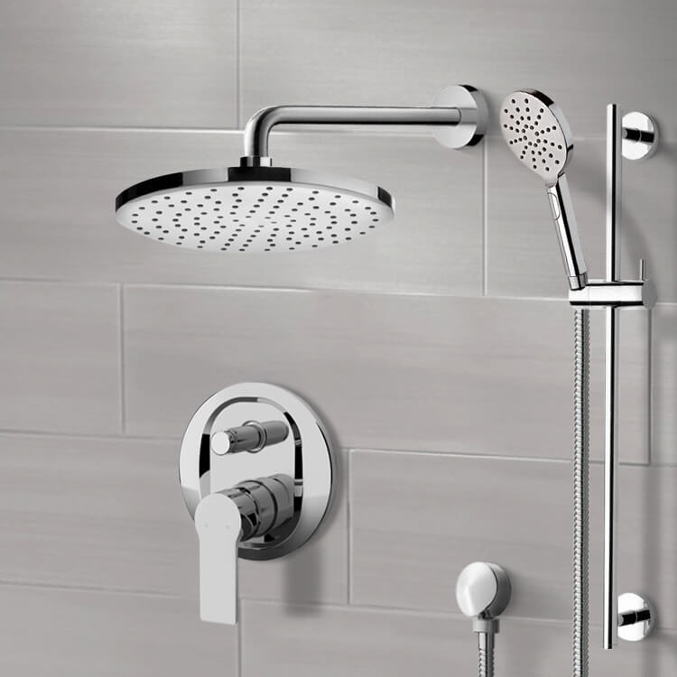 Shower Faucet Chrome Shower Set With 8 Inch Rain Shower Head and Hand Shower Remer SFR76-8